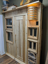 Display showing Cedar Products like doors, windows and lights